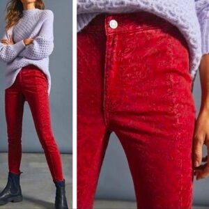 ANTHROPOLOGIE Pilcro Raspberry Flocked High-Rise Jean Leggings size 27P 28P
